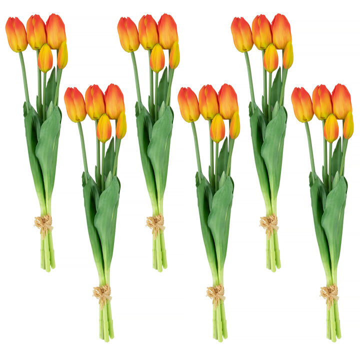 Set of 6 Red and Yellow Tulip Artificial Floral Bundles  18"