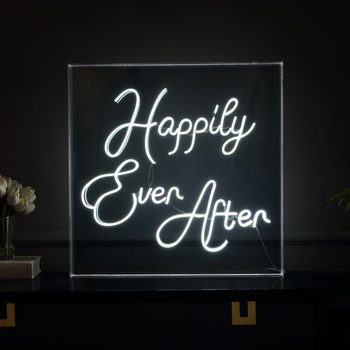 Happily Ever After 23.63" Square Contemporary Glam Acrylic Box USB Operated LED Neon Light