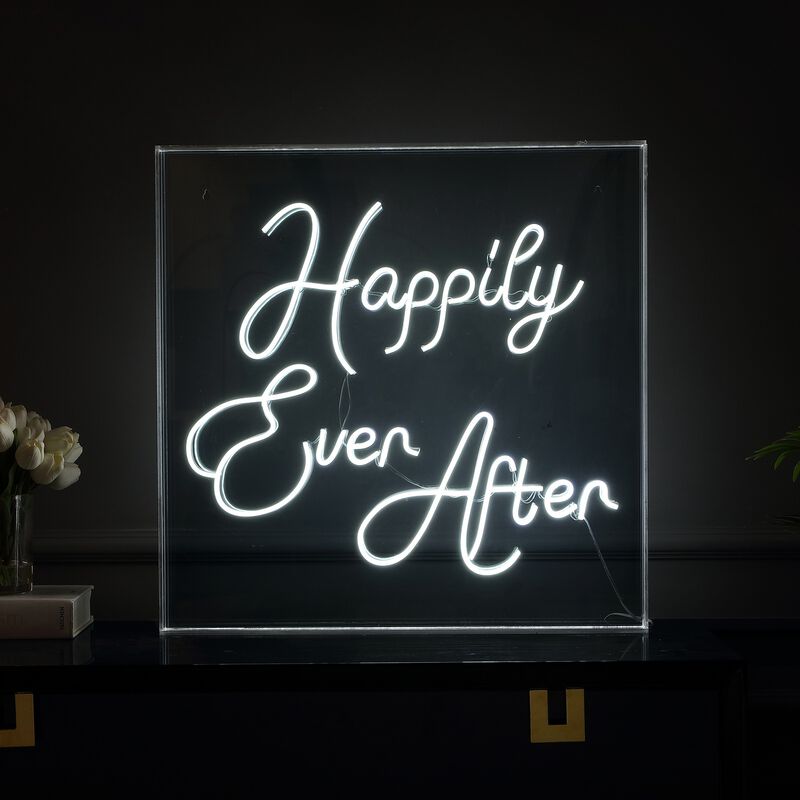 Happily Ever After 23.63" Square Contemporary Glam Acrylic Box USB Operated LED Neon Light