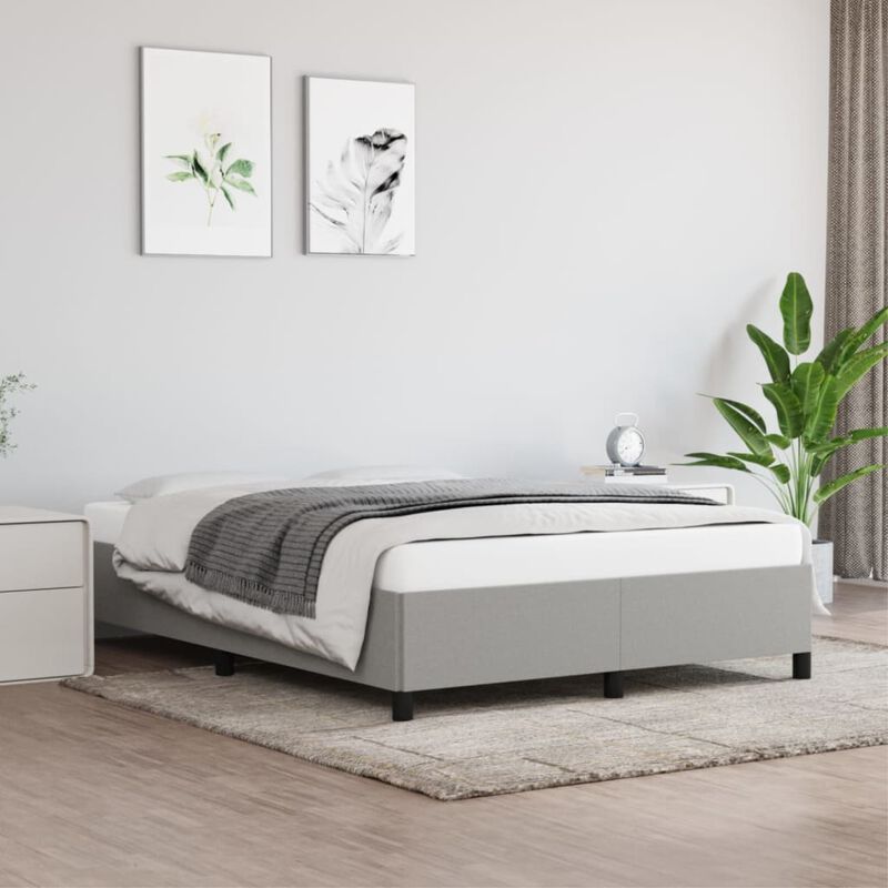 vidaXL Modern Fabric Bed Frame, Full/Double Bed Size, Light Gray - Essential Bedroom Furniture - Suitable for 53.9" x 74.8" Mattress