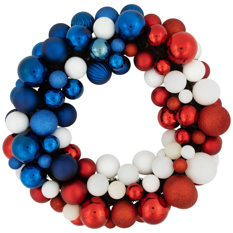 Glittered Patriotic Ornament Wreath - 22" - Red  White and Blue