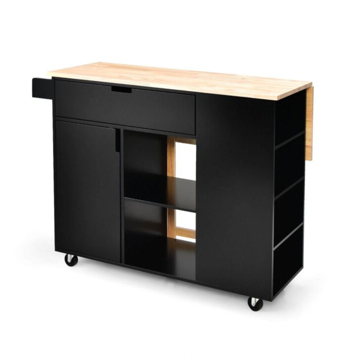 Hivvago Drop-Leaf Kitchen Island with Rubber Wood Top