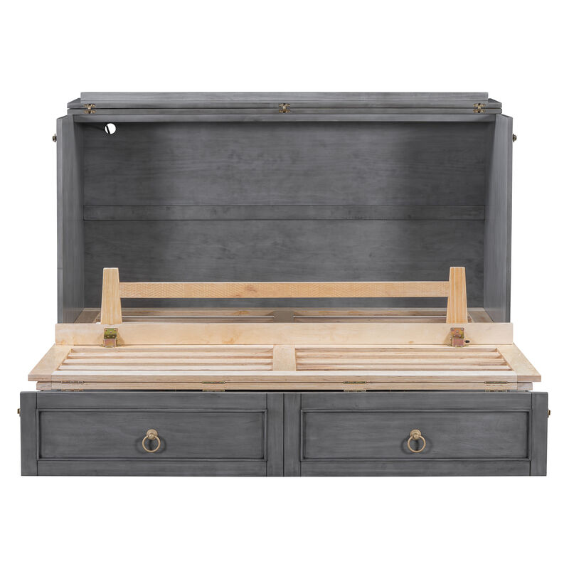 Merax Wooden Murphy Bed with Large Drawers