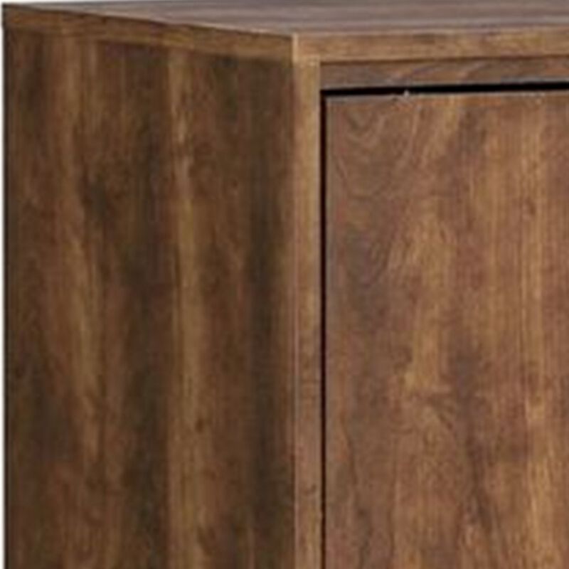 Wooden Shoe Cabinet with 2 Sliding Doors and Splayed Legs, Oak Brown-Benzara