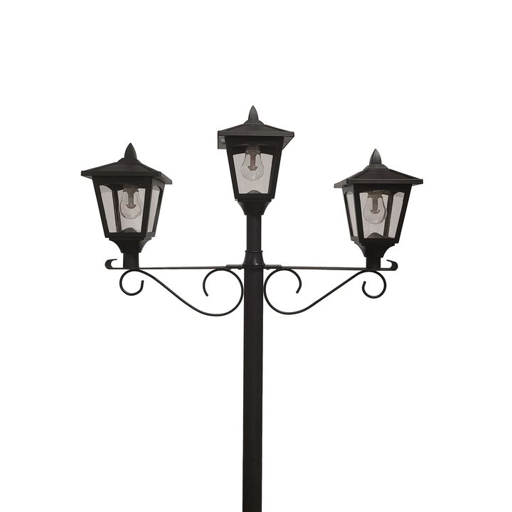 Triple Head Solar Lamp and Post set with Round Planter