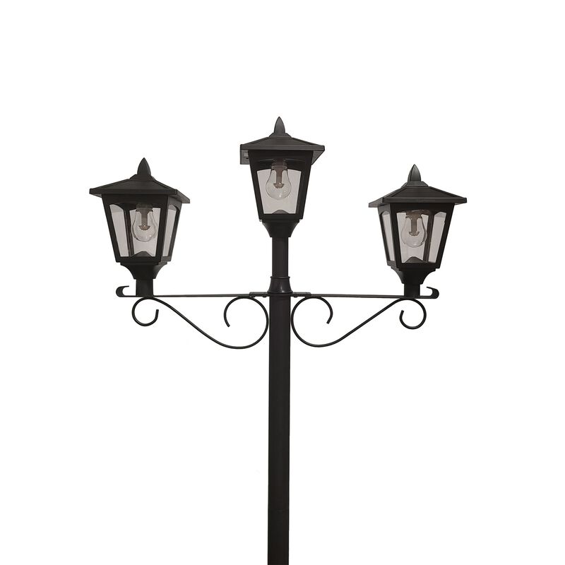 Triple Head Solar Lamp and Post set with Round Planter