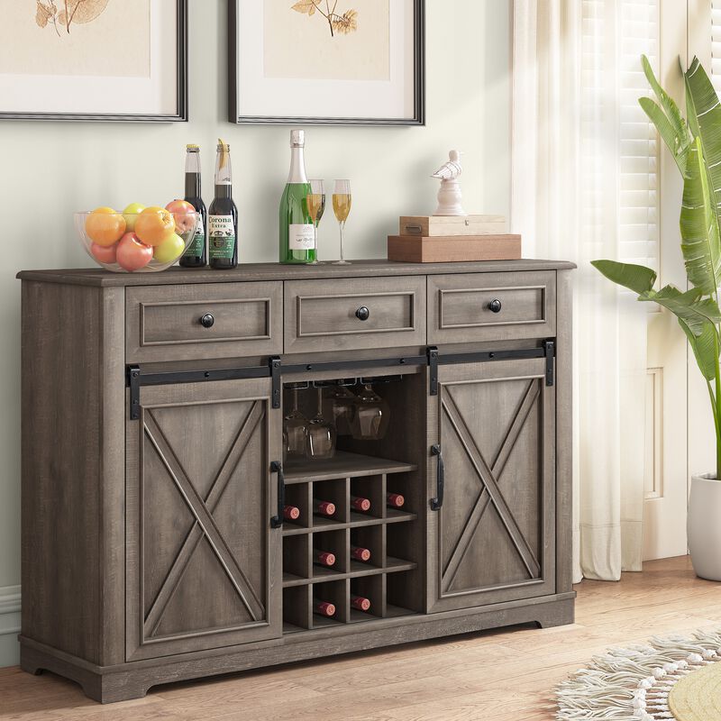FESTIVO 54" Farmhouse Buffet Sideboard with Wine Rack & Glass Storage in Brown