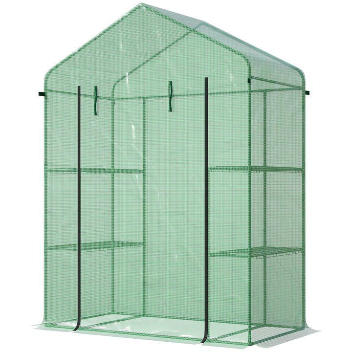56" x 29" x 77" Portable Walk-In Greenhouse w/4-Tier Shelves & Roll Up Door