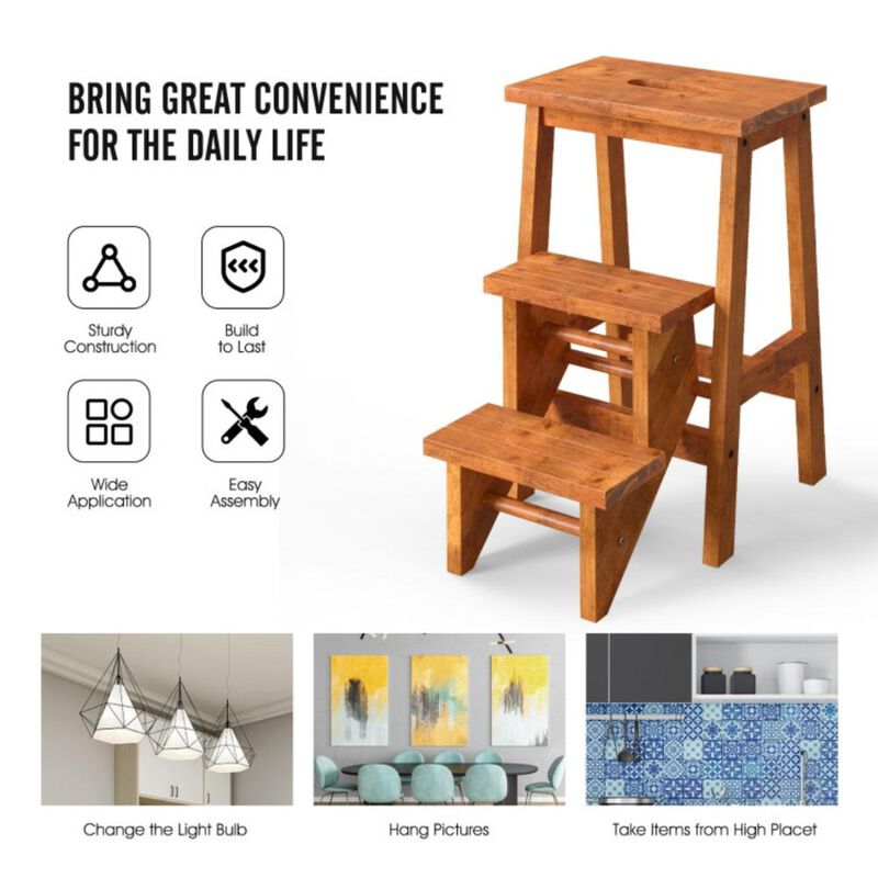 Hivvago 3-in-1 Rubber Wood Step Stool with Convenient Handle