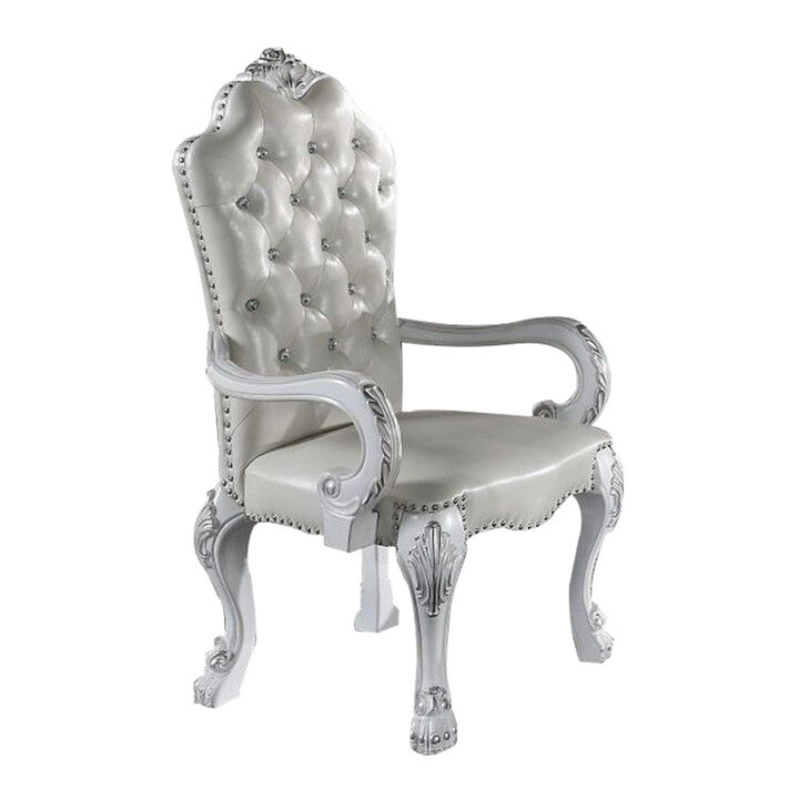 Ally 26 Inch Dining Armchair Set of 2, Curved Top, Faux Leather, White - Benzara