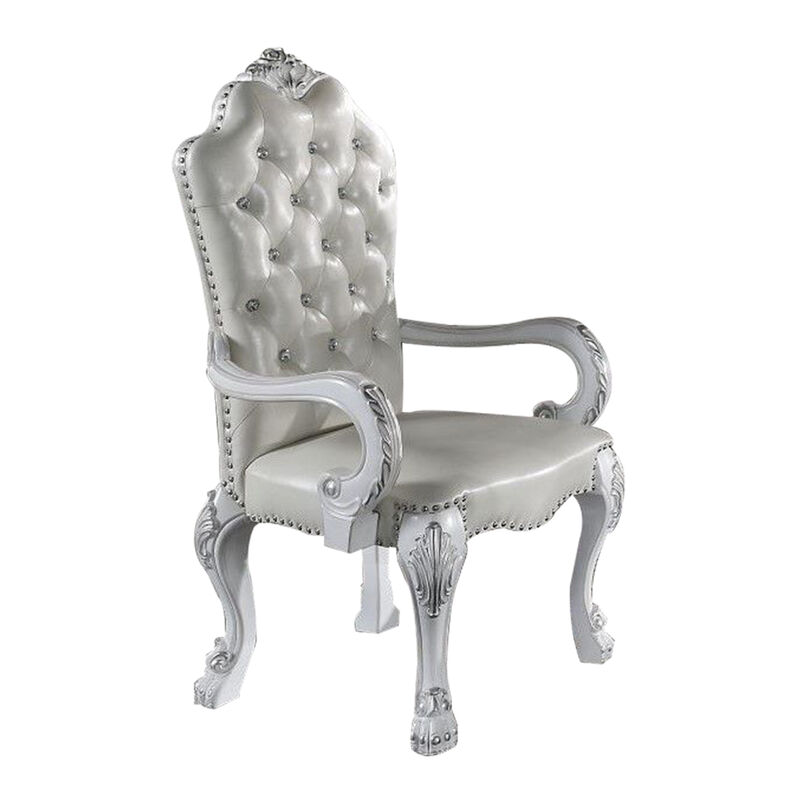 Ally 26 Inch Dining Armchair Set of 2, Curved Top, Faux Leather, White - Benzara