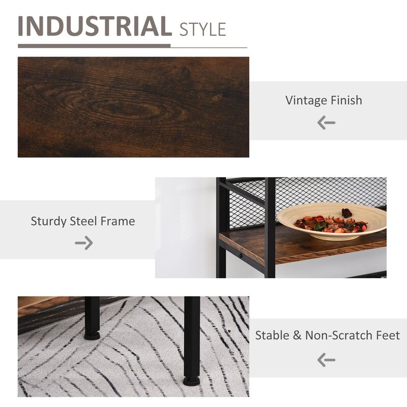 Black Industrial Chic: 3-Tier Metal & Wood Console Table