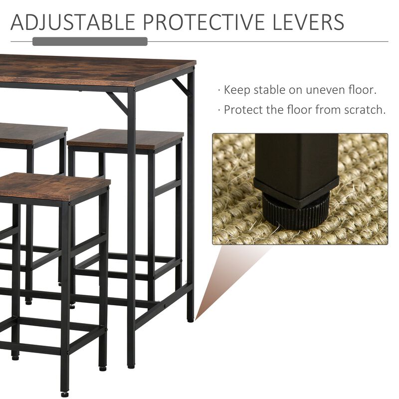 Rustic Dining Set: Industrial 5-Piece Bar Table and Stools