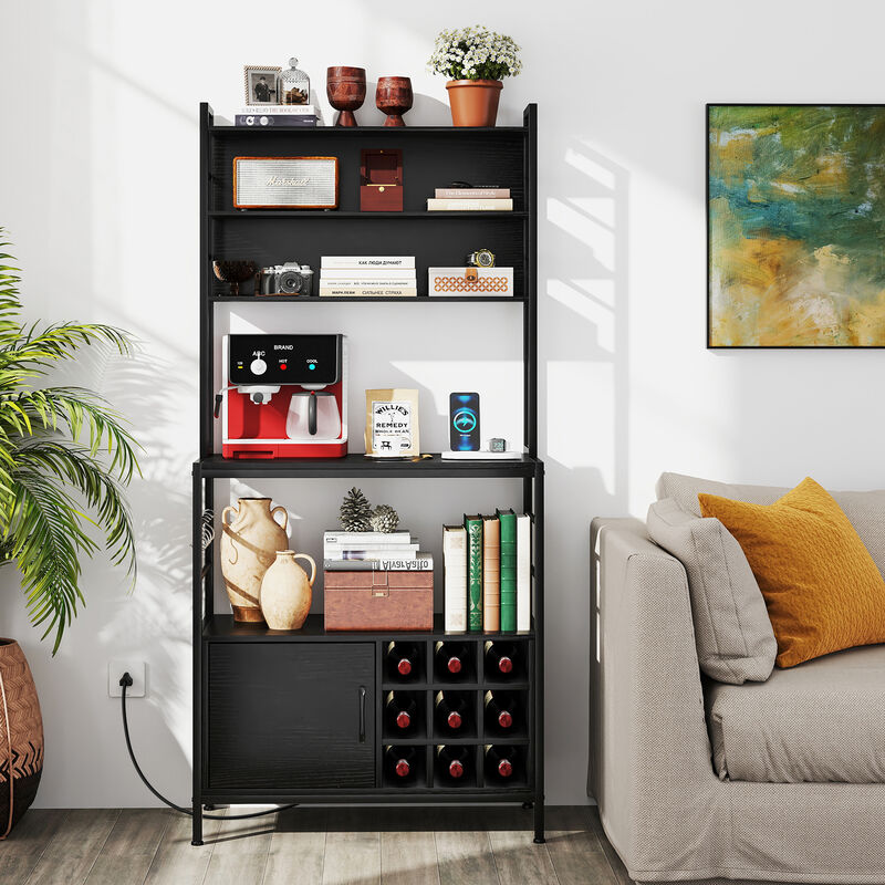 Coffee Bar Cabinet with S-Shaped Hooks and Wine Bottle Holders