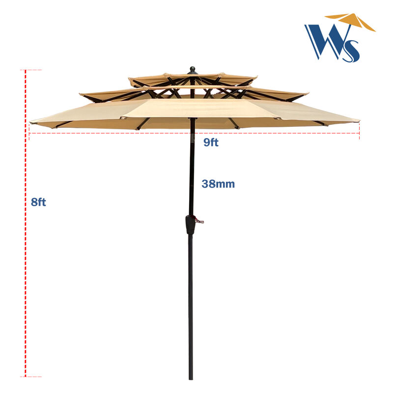 9FT 3-Tiers Outdoor Patio Umbrella With Crank And Tilt And Wind Vents For Garden Backyard