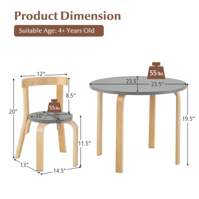 Hivvago 5-Piece Kids Wooden Curved Back Activity Table and Chair Set with Toy Bricks