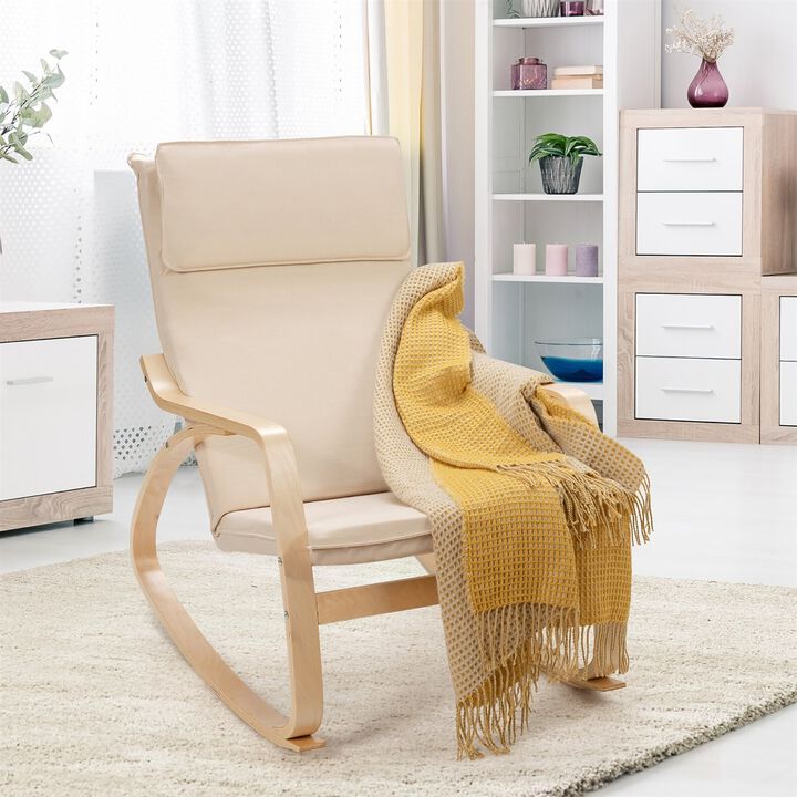 Hivvago Farmhouse Beige/Natural Linen Upholstered Rocking Chair