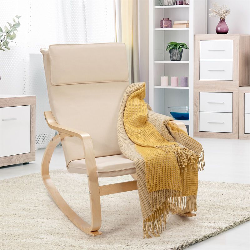 Hivvago Farmhouse Beige/Natural Linen Upholstered Rocking Chair