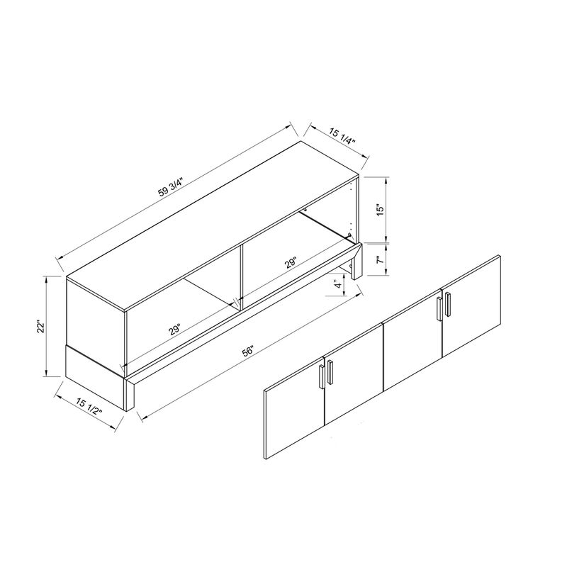 60 Inch TV Entertainment Console, 2 Cabinets, Metal Bar Handles, White - Benzara