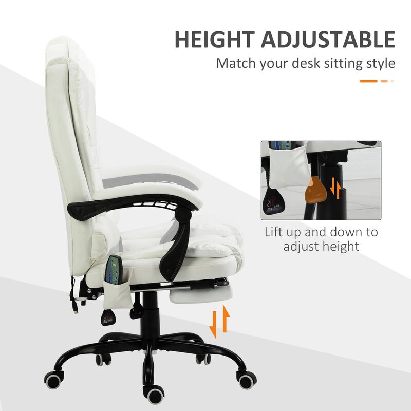 White Ultimate Comfort: Reclining Office Chair with Massage Feature