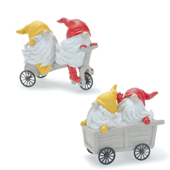 Gnome w/Scooter and Wheelbarrow (Set of 4) Resin