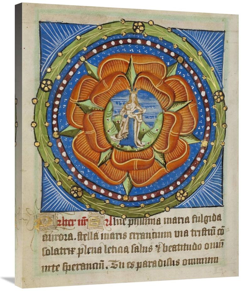 Decorated Text Page - Mary and Jesus in a Rose-Canvas Art-28x35