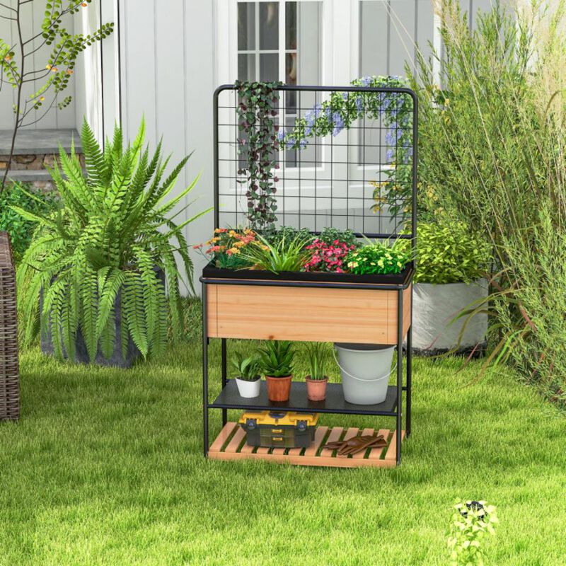 Hivvago Raised Garden Bed with Trellis 2-tier Storage Shelves