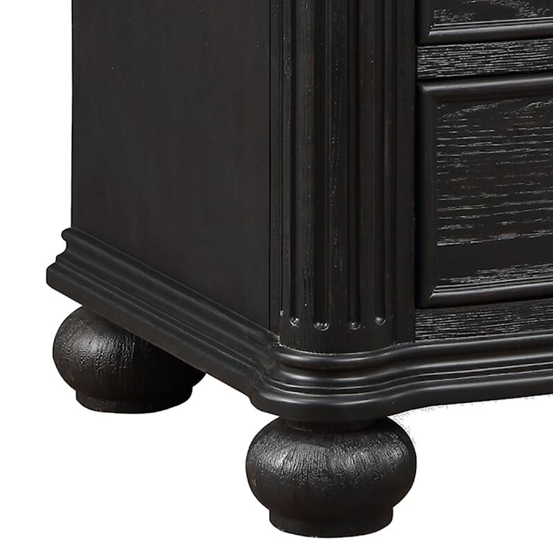 Berry 27 Inch Nightstand, Wood, Metal Handles, 3 Drawers, Classic Black - Benzara
