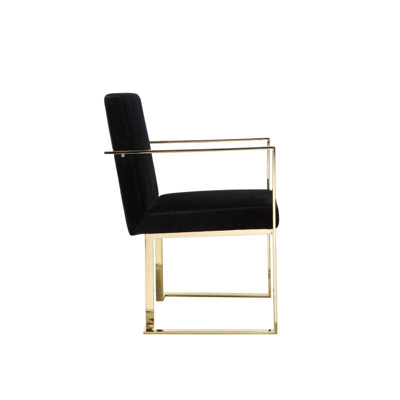 Boly 24 Inch Dining Armchair, Cushioned Black Velvet Seat, Gold Cantilever  - Benzara