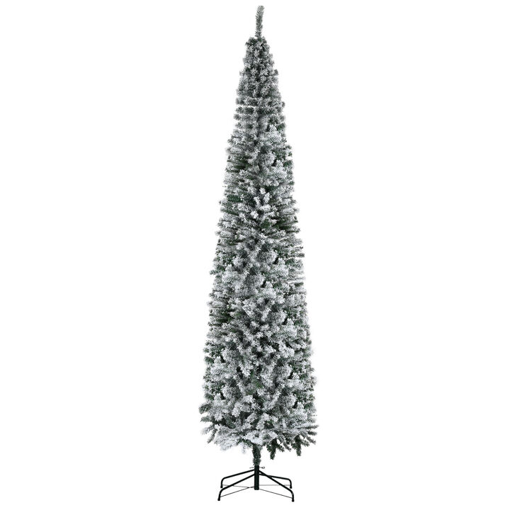 9' Artificial Snow Flocked Christmas Holiday Pencil Tree Winter Xmas Decoration