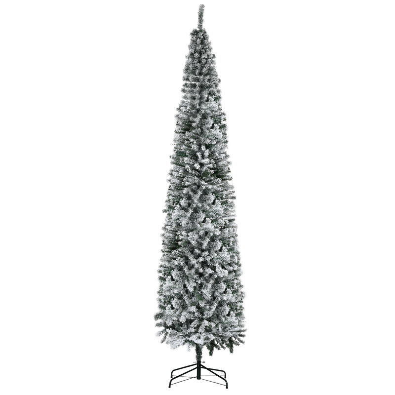 9' Artificial Snow Flocked Christmas Holiday Pencil Tree Winter Xmas Decoration