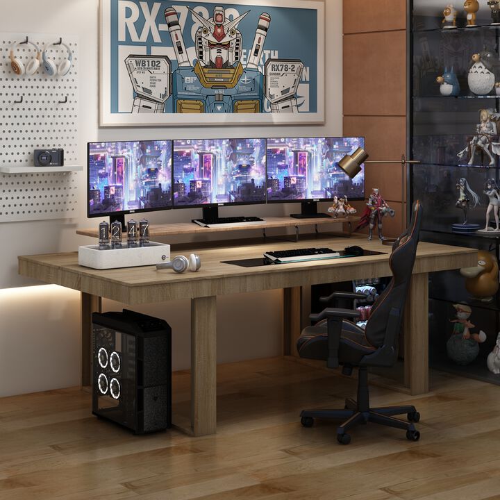 86.6 in. Width, Retangular Wood Grain Wooden Computer Desk, Writing Desk, Natural with Wooden Frame