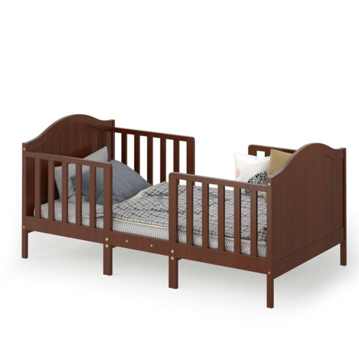 Hivvago 2-in-1 Classic Convertible Wooden Toddler Bed with 2 Side Guardrails for Extra Safety