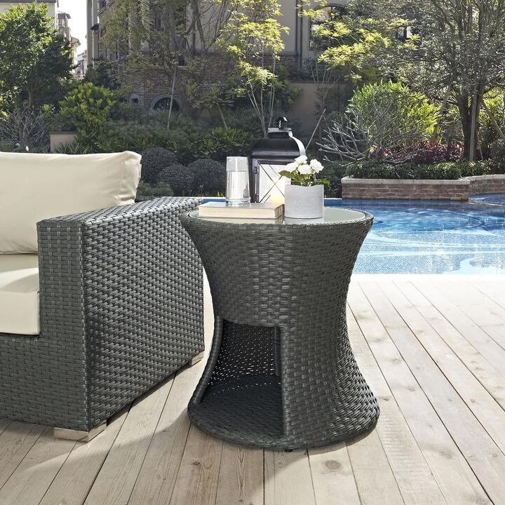 Modway Sojourn Wicker Rattan Outdoor Patio Side End Table in Chocolate