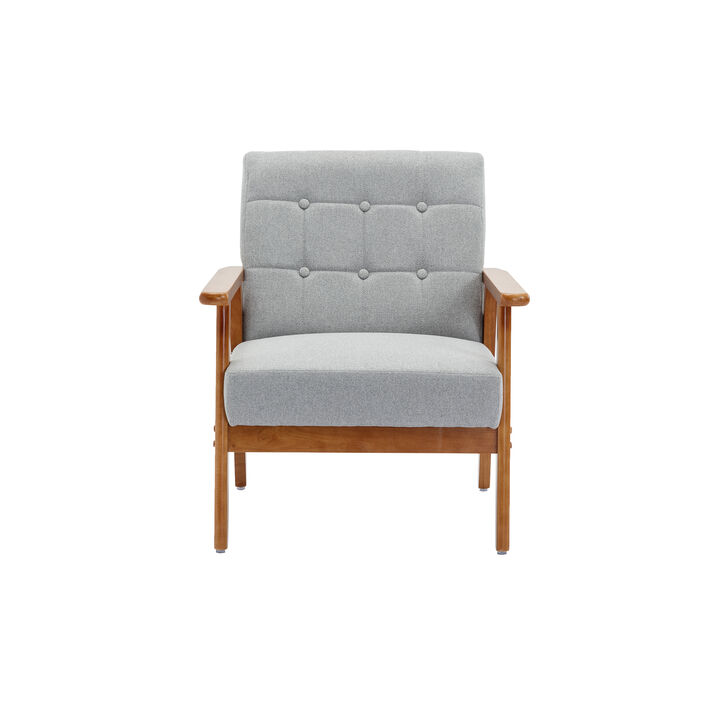 Leisure Chair With Solid Wood Armrest And Feet, Mid-Century Modern Accent Chair