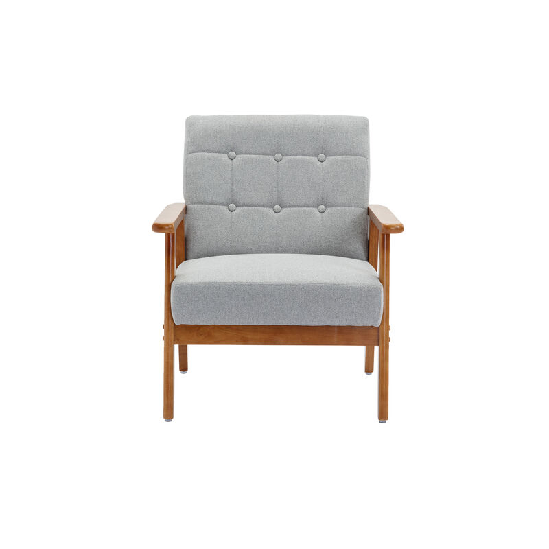 Leisure Chair With Solid Wood Armrest And Feet, Mid-Century Modern Accent Chair