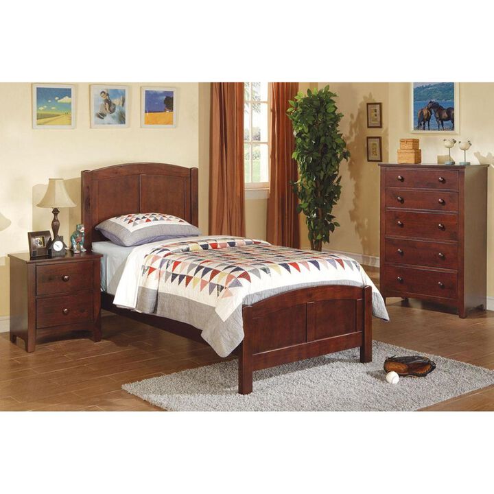 Dark Oak Finish Twin Size Bed Youth Bedroom Furniture Unique Headboard Footboard Rubberwood
