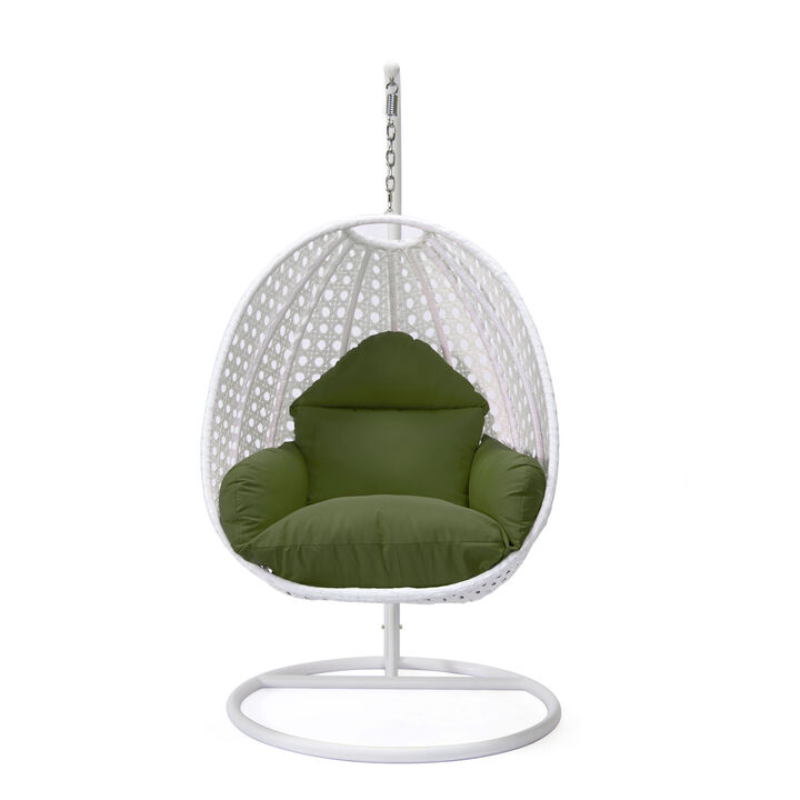 LeisureMod White Wicker Hanging Egg Swing Chair - Modern Outdoor Patio Chair for Porch, Balcony & Garden | Comfortable, Stylish, Durable