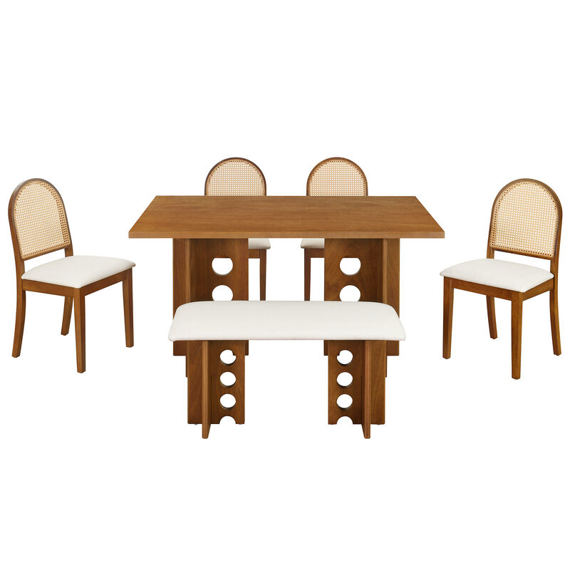 Merax  Modern Double Pedestal 6-Piece Dining Set