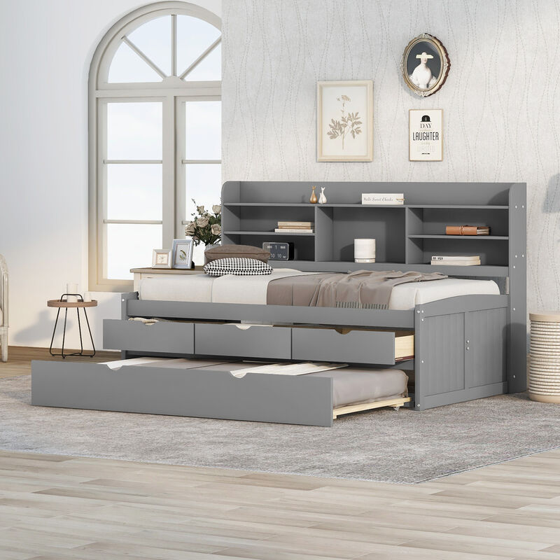 Merax Wooden Captain Daybed Bed with Bookshelves