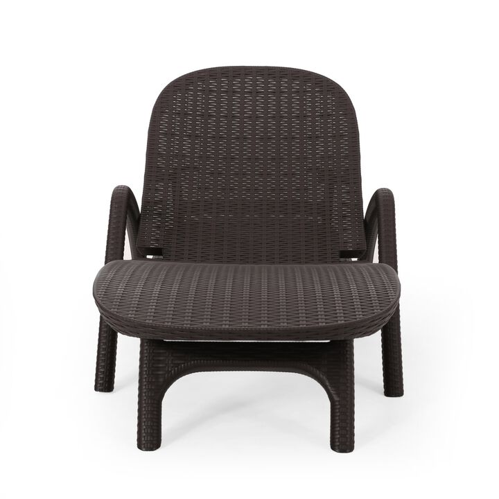 Michael Chaise Lounger, Dark Brown Outdoor Resin Wicker Frame, 77 Inch