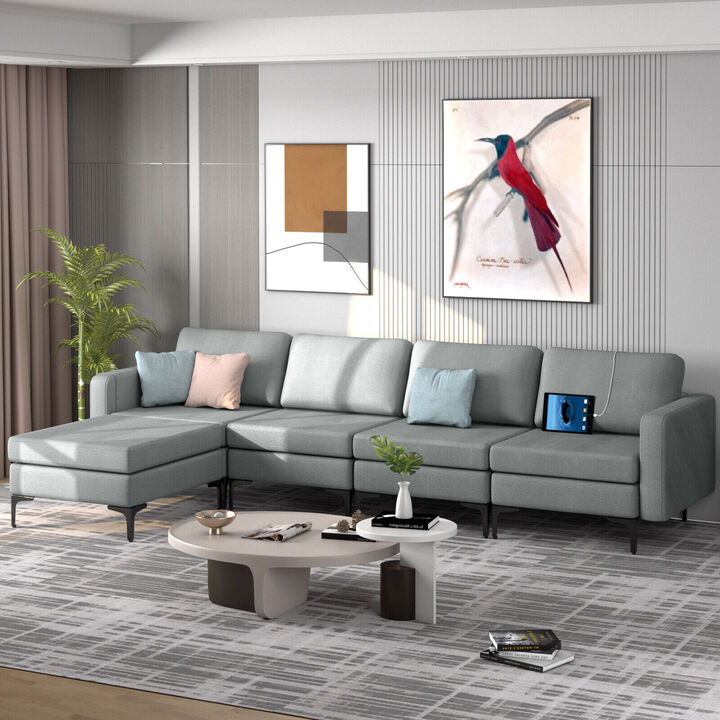 Convertible Sectional Sofa with Reversible Ottoman for Modern Living Room Furniture