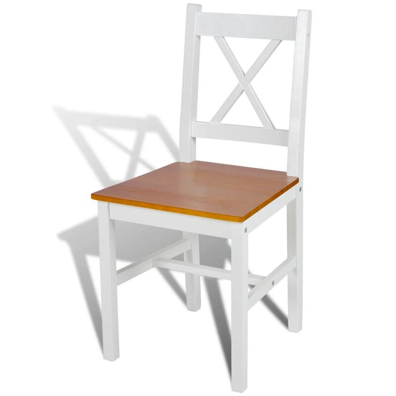 Dining Side Chair Set of 2, X Back Design, White, Brown Pine Wood - Benzara