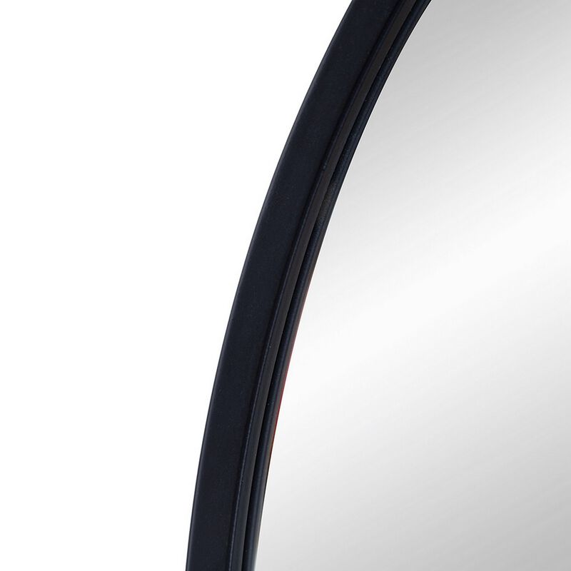 Cod 36 Inch Wall Mounted Mirror, Wide Arched Design Black Metal Frame-Benzara