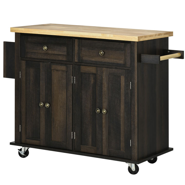 Rolling Kitchen Microwave Island with Flexible Storage Shelf Unit and Drawers