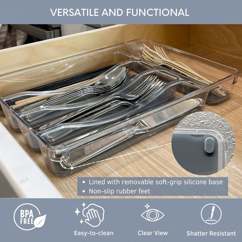 Acrylic 3 Compartment Kitchen Utensils Drawer Organizer Tray
