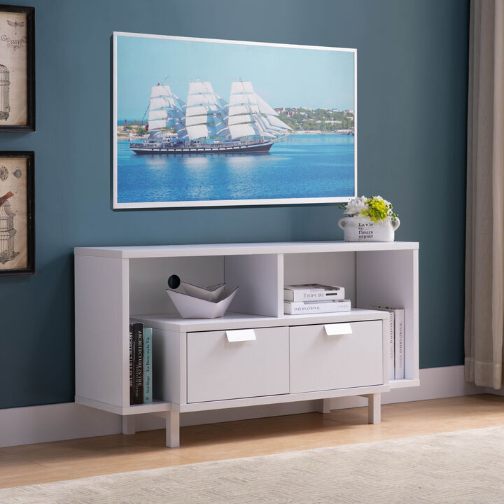 White U-Legs TV Stand with 2 Drawers and 2 Shelf Spacing