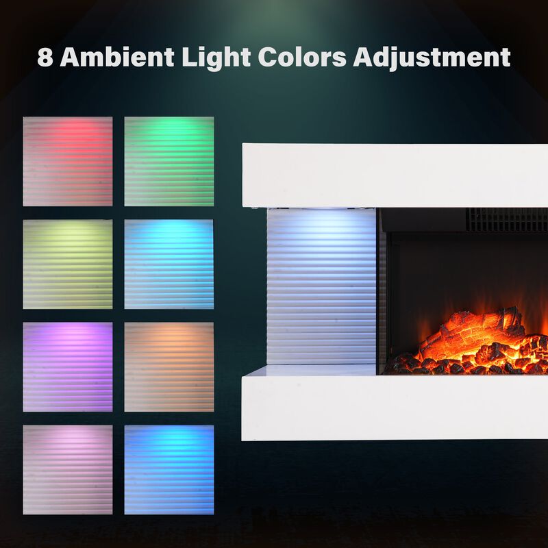 MONDAWE Stylish Electric Fireplace Integrated 3-Sided Fireplace with 32" Suspended LED Light Mantel with Remote Control