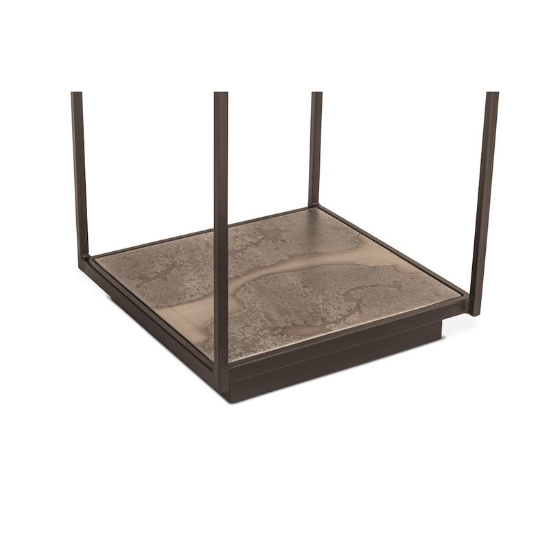 World Interiors St. George 18 Side Table with Glass Top in Oxidized Black
