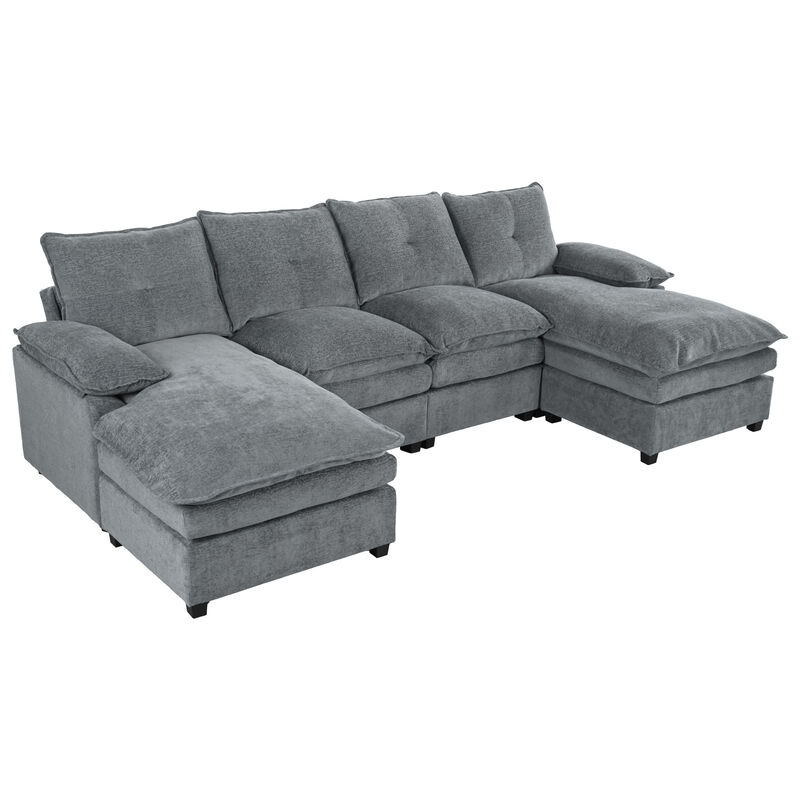 Merax U-Shaped Chenille Sectional Sofa with Adjustable Armrest Pillows
